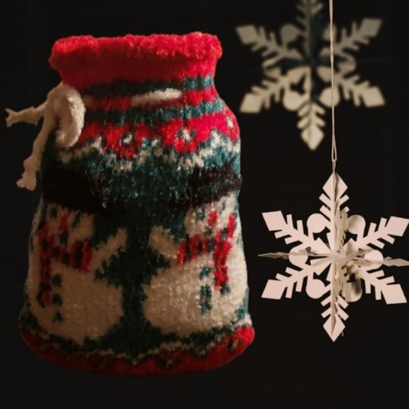 Festive Knitted Drawstring Christmas Stocking Bag  NWOT - Picture 5 of 5